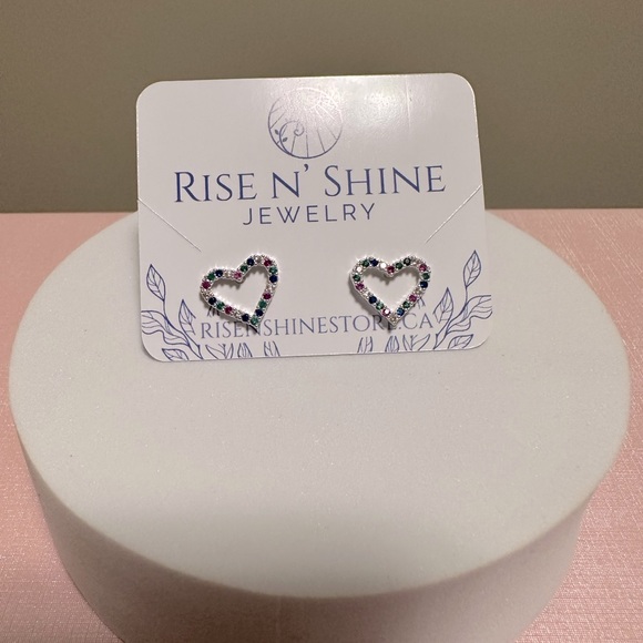 Silver Plated Coloured Heart Earrings - Picture 1 of 2